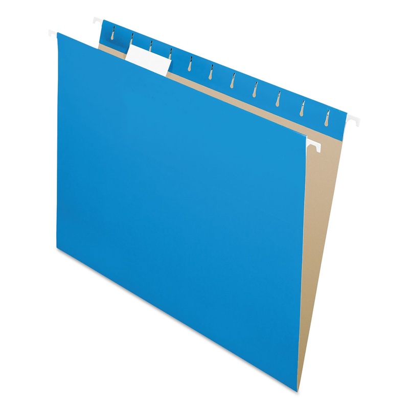 COLORED HANGING FOLDERS, LETTER SIZE, 1/5-CUT TAB, BLUE, 25/BOX