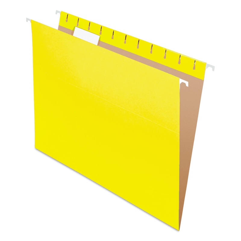 COLORED HANGING FOLDERS, LETTER SIZE, 1/5-CUT TAB, YELLOW, 25/BOX