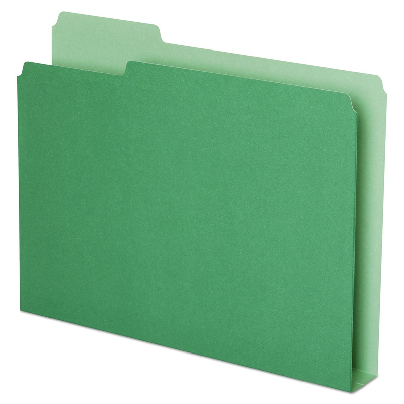 DOUBLE STUFF FILE FOLDERS, 1/3-CUT TABS, LETTER SIZE, GREEN, 50/PACK