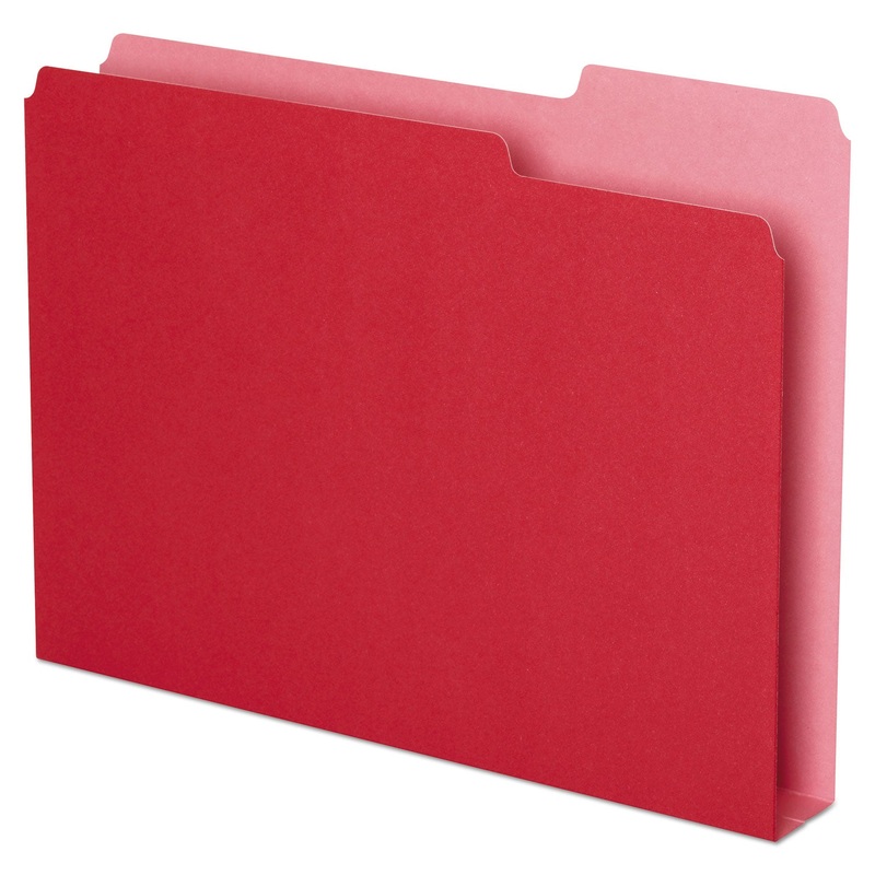 DOUBLE STUFF FILE FOLDERS, 1/3-CUT TABS, LETTER SIZE, RED, 50/PACK