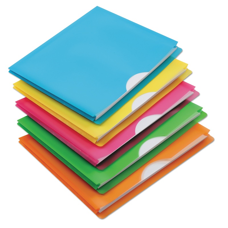 GLOW POLY FILE JACKET, STRAIGHT TAB, LETTER SIZE, ASSORTED COLORS, 5/PACK
