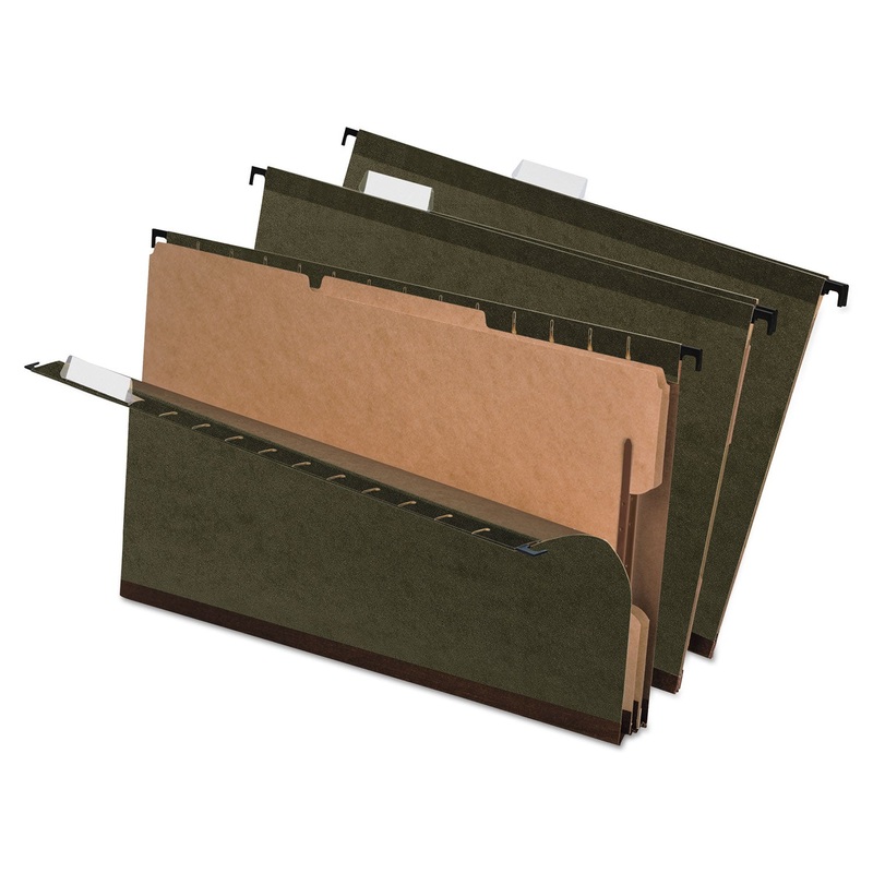 SUREHOOK REINFORCED HANGING DIVIDER FOLDERS, 2 DIVIDERS, LEGAL SIZE, GREEN, 10/BOX