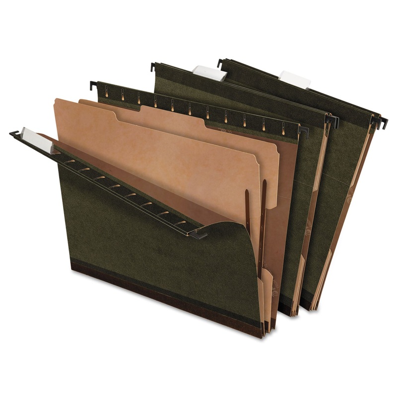 SUREHOOK REINFORCED HANGING DIVIDER FOLDERS, 2 DIVIDERS, LETTER SIZE, GREEN, 10/BOX