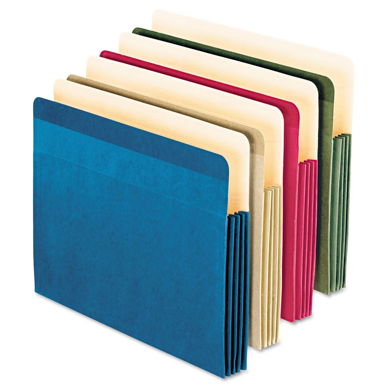 100% RECYCLED COLORED FILE POCKET, 3.5″ EXPANSION, LETTER SIZE, ASSORTED, 4/PACK