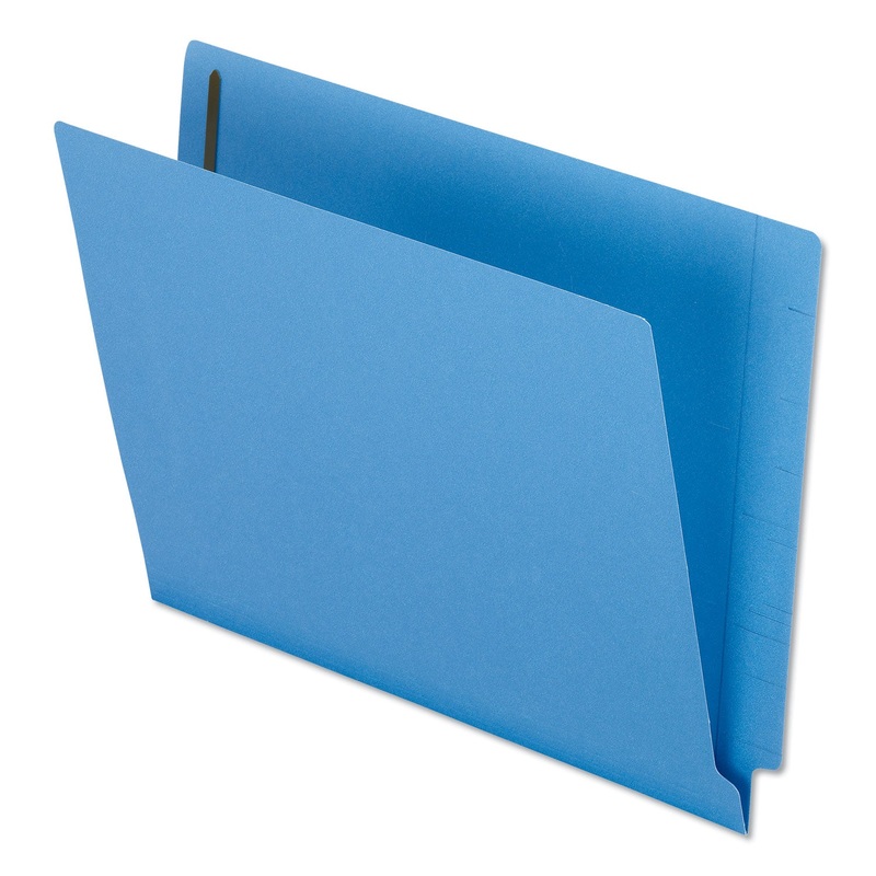 COLORED REINFORCED END TAB FASTENERS FOLDERS, STRAIGHT TAB, LETTER SIZE, BLUE, 50/BOX