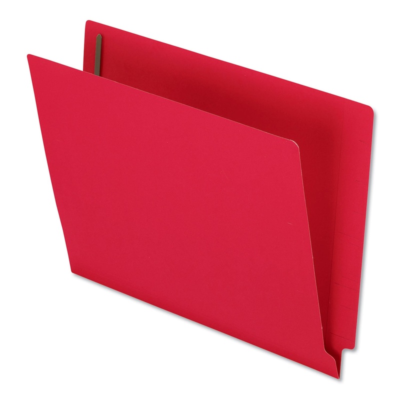 COLORED REINFORCED END TAB FASTENERS FOLDERS, STRAIGHT TAB, LETTER SIZE, RED, 50/BOX