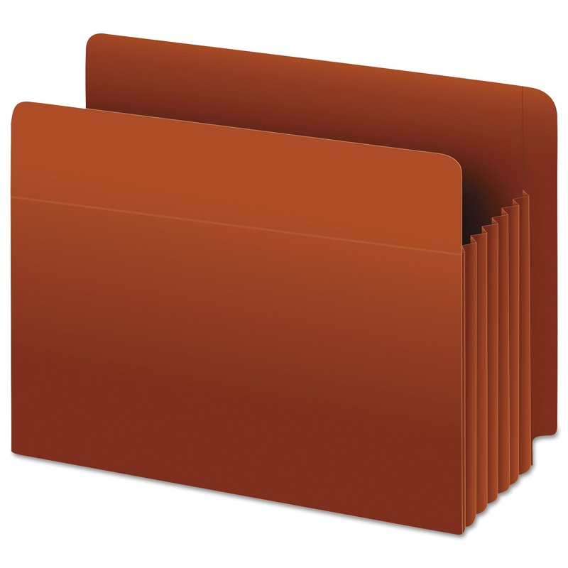 HEAVY-DUTY END TAB FILE POCKETS, 3.5″ EXPANSION, LEGAL SIZE, RED FIBER, 10/BOX