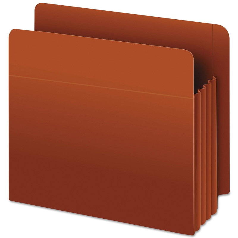 HEAVY-DUTY END TAB FILE POCKETS, 3.5″ EXPANSION, LETTER SIZE, RED FIBER, 10/BOX
