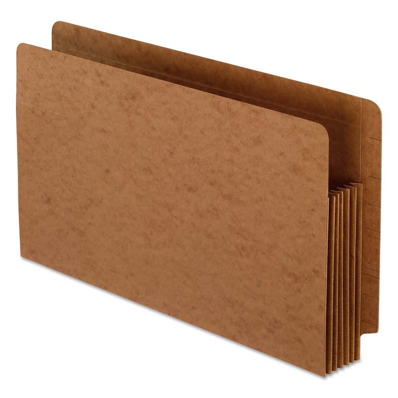 HEAVY-DUTY END TAB FILE POCKETS, 5.25″ EXPANSION, LEGAL SIZE, RED FIBER, 10/BOX