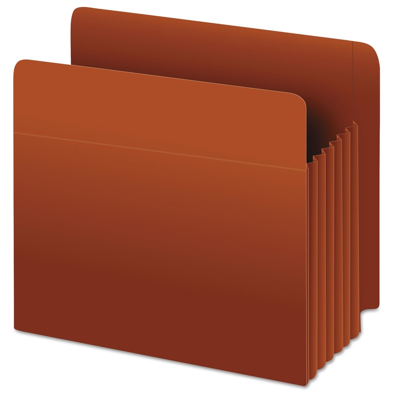 HEAVY-DUTY END TAB FILE POCKETS, 5.25″ EXPANSION, LETTER SIZE, RED FIBER, 10/BOX