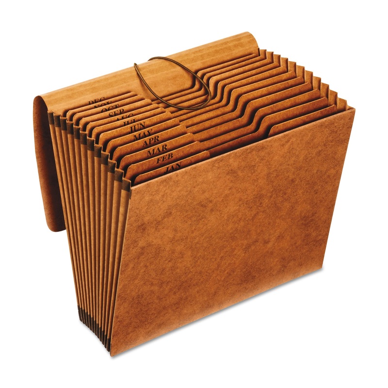 HEAVY-DUTY EXPANDING FILE, 12 SECTIONS, 1/3-CUT TAB, LETTER SIZE, REDROPE