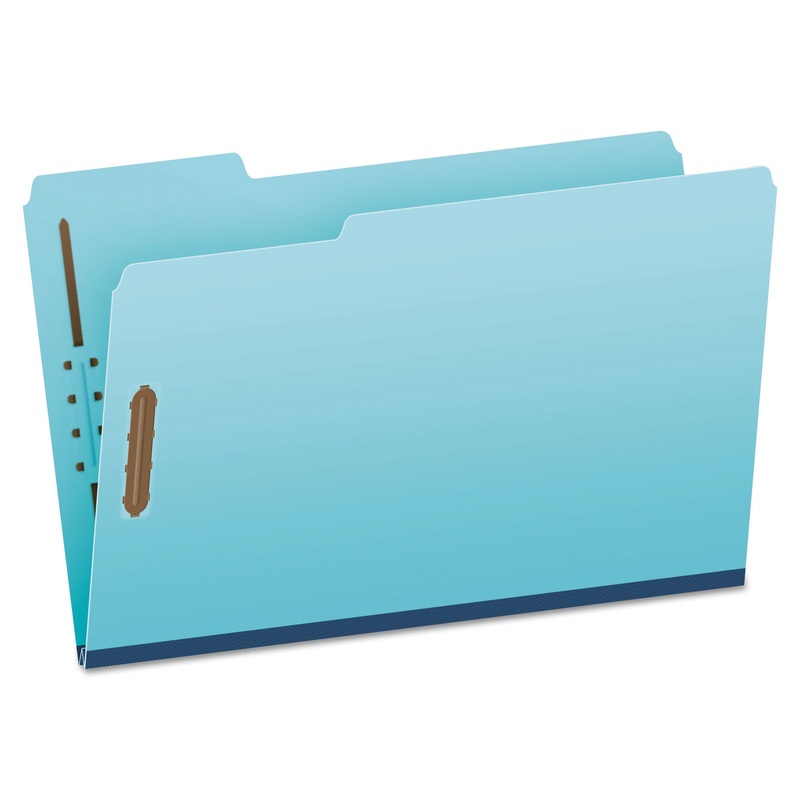 HEAVY-DUTY PRESSBOARD FOLDERS W/ EMBOSSED FASTENERS, LEGAL SIZE, BLUE, 25/BOX
