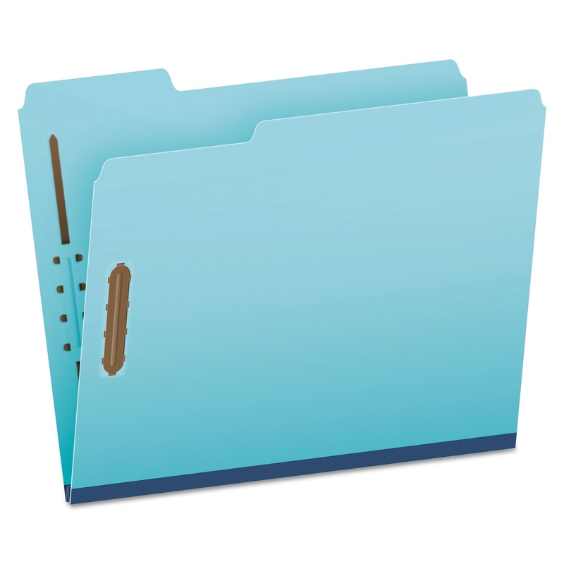 HEAVY-DUTY PRESSBOARD FOLDERS W/ EMBOSSED FASTENERS, LETTER SIZE, BLUE, 25/BOX