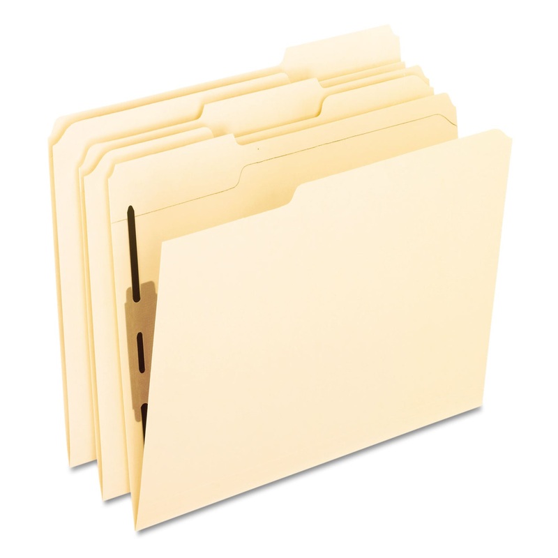 MANILA FOLDERS WITH ONE BONDED FASTENER, 1/3-CUT TABS, LETTER SIZE, 50/BOX