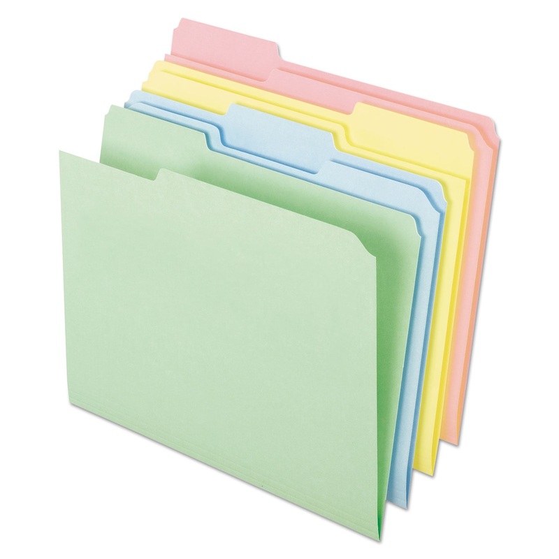 PASTEL COLORED FILE FOLDERS, 1/3-CUT TABS, LETTER SIZE, ASSORTED, 100/BOX