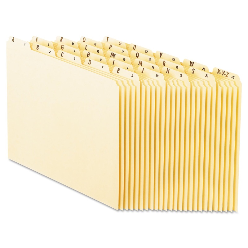 TOP TAB A-Z FILE GUIDES, 1/5-CUT TOP TAB, A TO Z, 8.5 X 11, MANILA, 25/SET