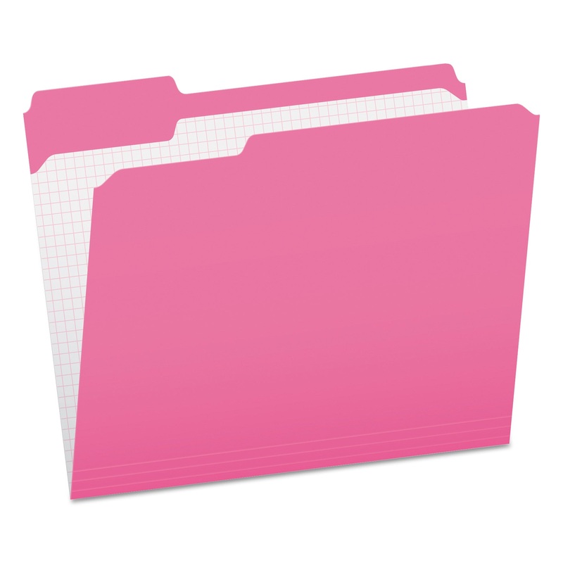 DOUBLE-PLY REINFORCED TOP TAB COLORED FILE FOLDERS, 1/3-CUT TABS, LETTER SIZE, PINK, 100/BOX