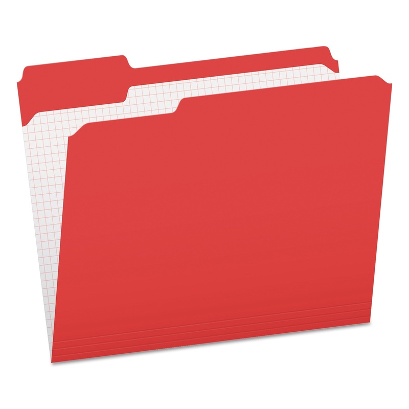 DOUBLE-PLY REINFORCED TOP TAB COLORED FILE FOLDERS, 1/3-CUT TABS, LETTER SIZE, RED, 100/BOX