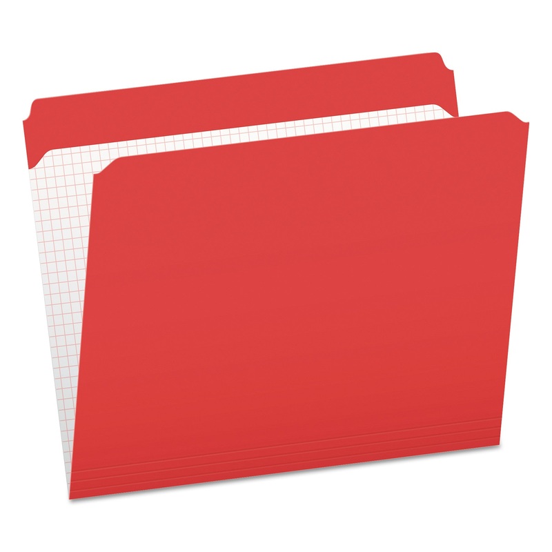 DOUBLE-PLY REINFORCED TOP TAB COLORED FILE FOLDERS, STRAIGHT TAB, LETTER SIZE, RED, 100/BOX