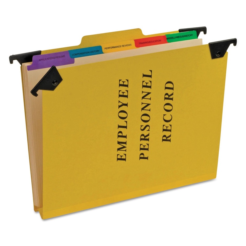 HANGING STYLE PERSONNEL FOLDERS, 1/3-CUT TABS, CENTER POSITION, LETTER SIZE, YELLOW