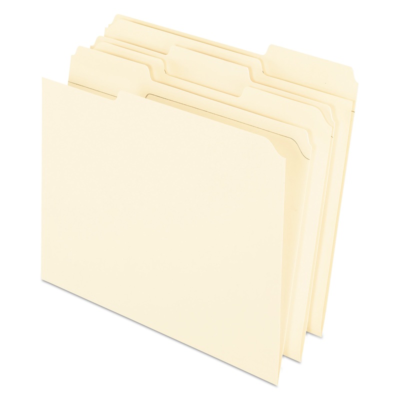 REINFORCED TOP FILE FOLDERS, 1/3-CUT TABS, RIGHT POSITION, LETTER SIZE, MANILA, 100/BOX