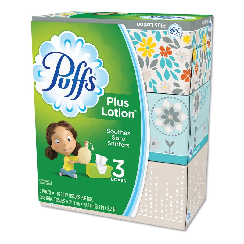 PLUS LOTION FACIAL TISSUE, WHITE, 2-PLY, 116 SHEETS/BOX, 3 BOXES/PACK