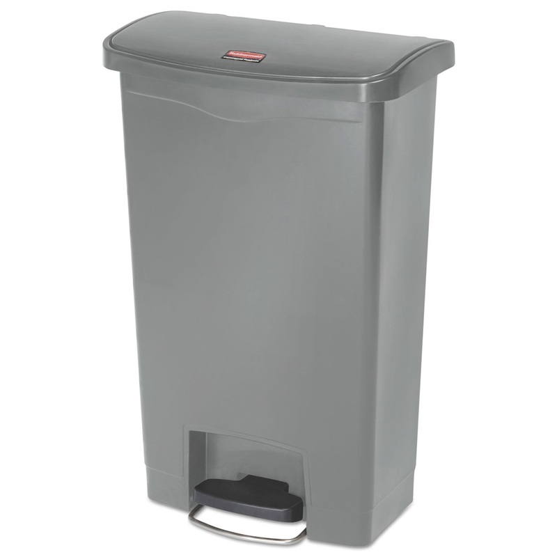 Slim Jim Resin Step-On Container, Front Step Style, 13 Gal, Gray