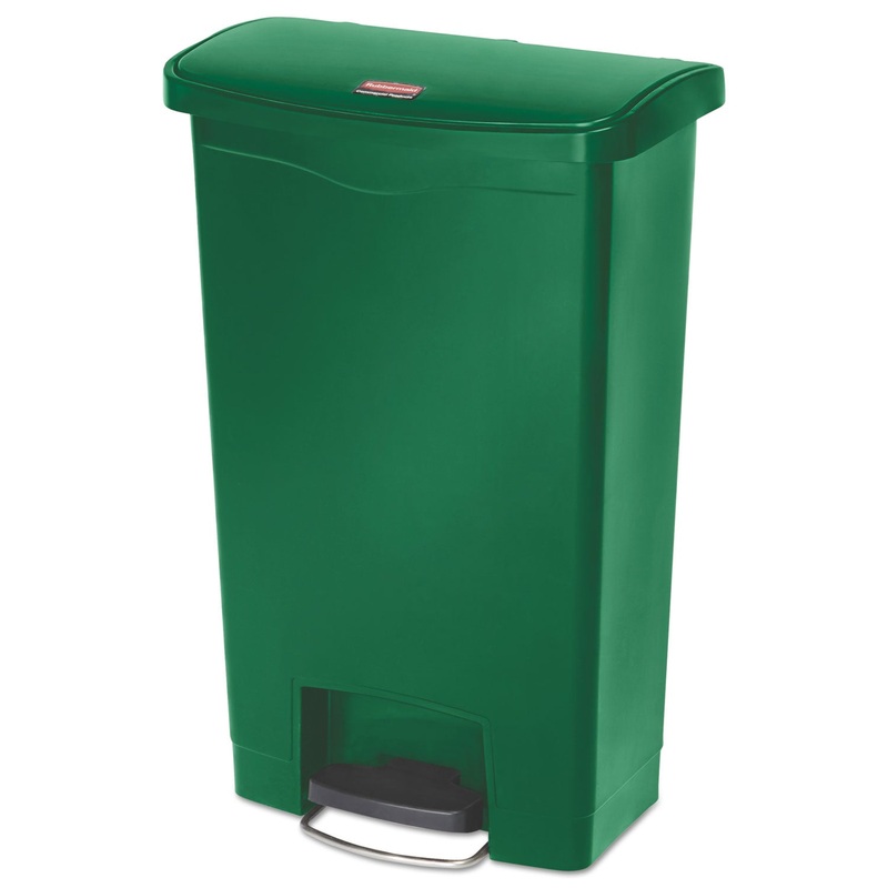 Slim Jim Resin Step-On Container, Front Step Style, 13 Gal, Green