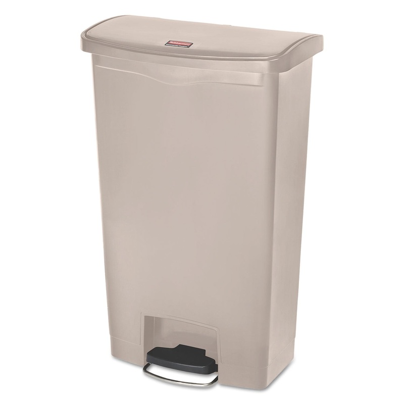 Slim Jim Resin Step-On Container, Front Step Style, 18 Gal, Beige