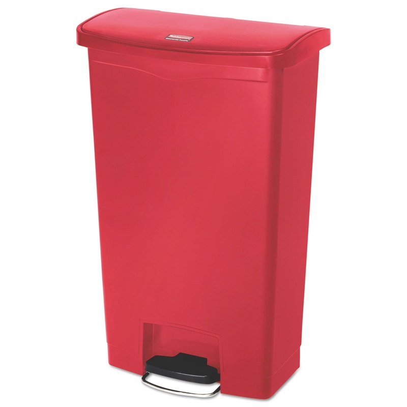 Slim Jim Resin Step-On Container, Front Step Style, 18 Gal, Red