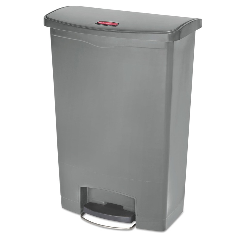 Slim Jim Resin Step-On Container, Front Step Style, 24 Gal, Gray