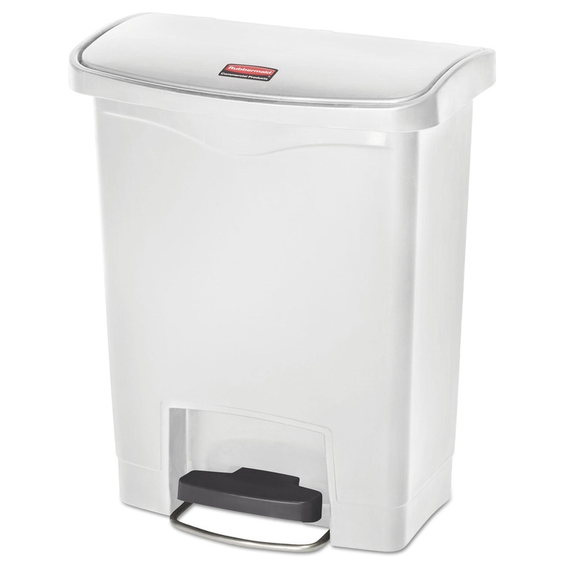 Slim Jim Resin Step-On Container, Front Step Style, 8 Gal, White
