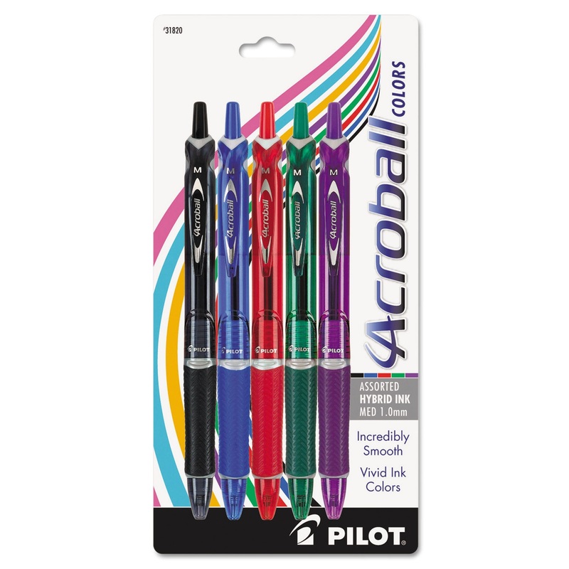 ACROBALL COLORS RETRACTABLE BALLPOINT PEN, 1MM, ASSORTED INK/BARREL, 5/PACK