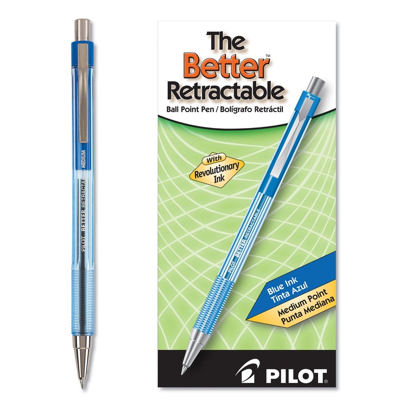 BETTER RETRACTABLE BALLPOINT PEN, MEDIUM 1MM, BLUE INK, TRANSLUCENT BLUE BARREL, DOZEN