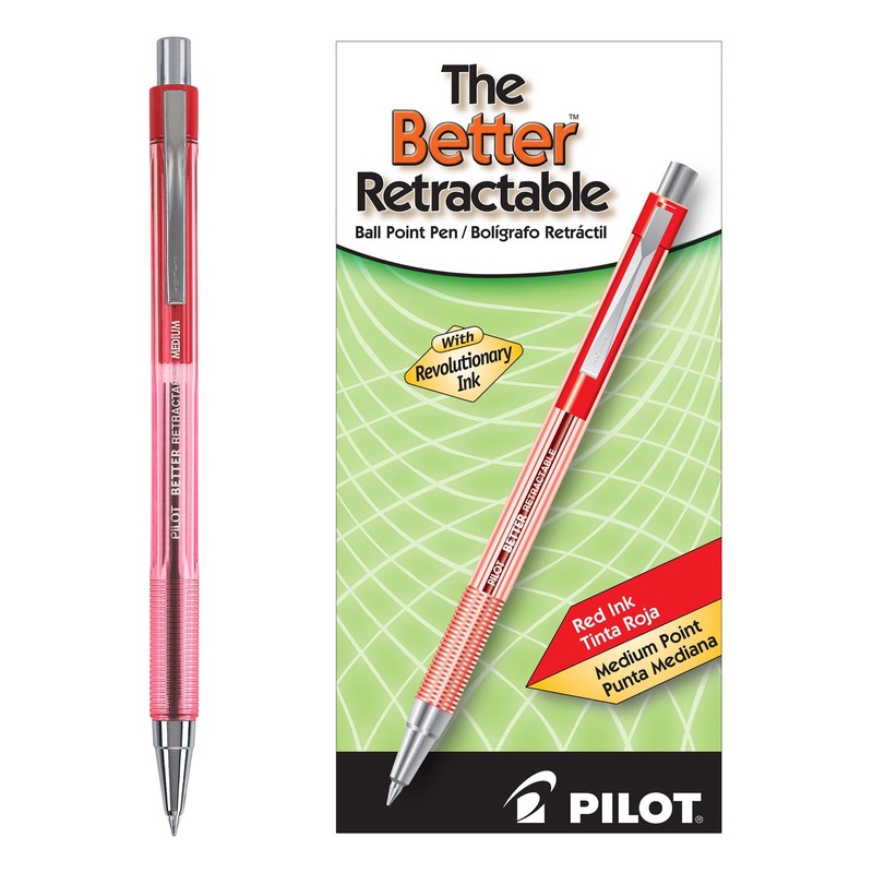 BETTER RETRACTABLE BALLPOINT PEN, MEDIUM 1MM, RED INK, TRANSLUCENT RED BARREL, DOZEN