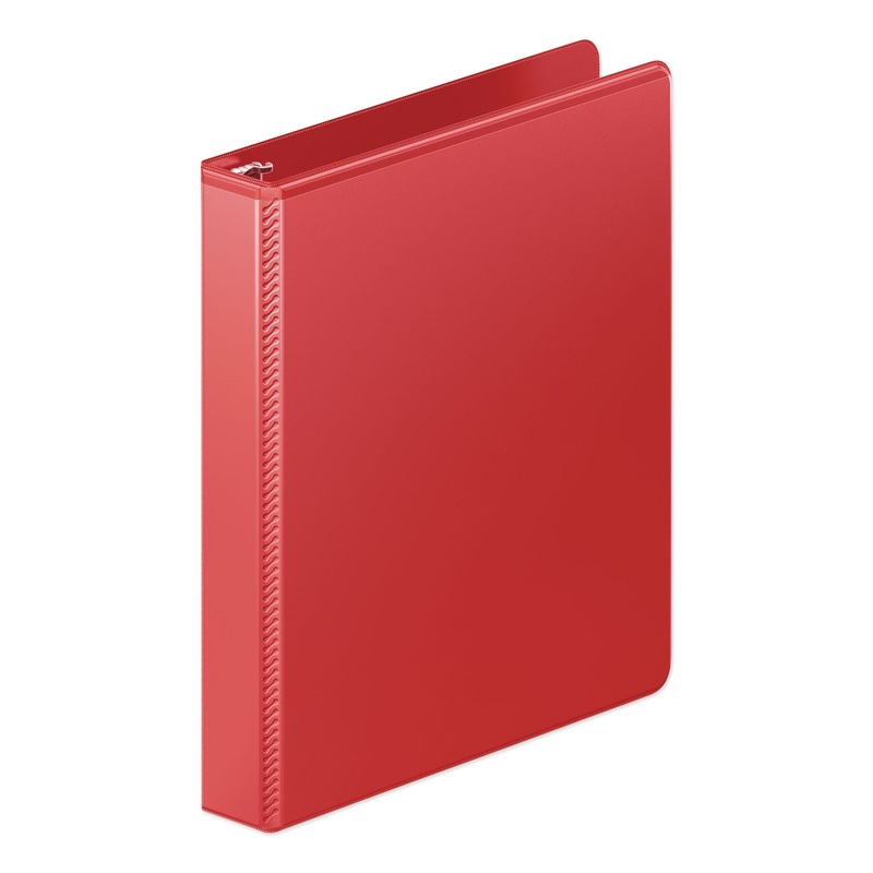 HEAVY-DUTY ROUND RING VIEW BINDER WITH EXTRA-DURABLE HINGE, 3 RINGS, 1″ CAPACITY, 11 X 8.5, RED