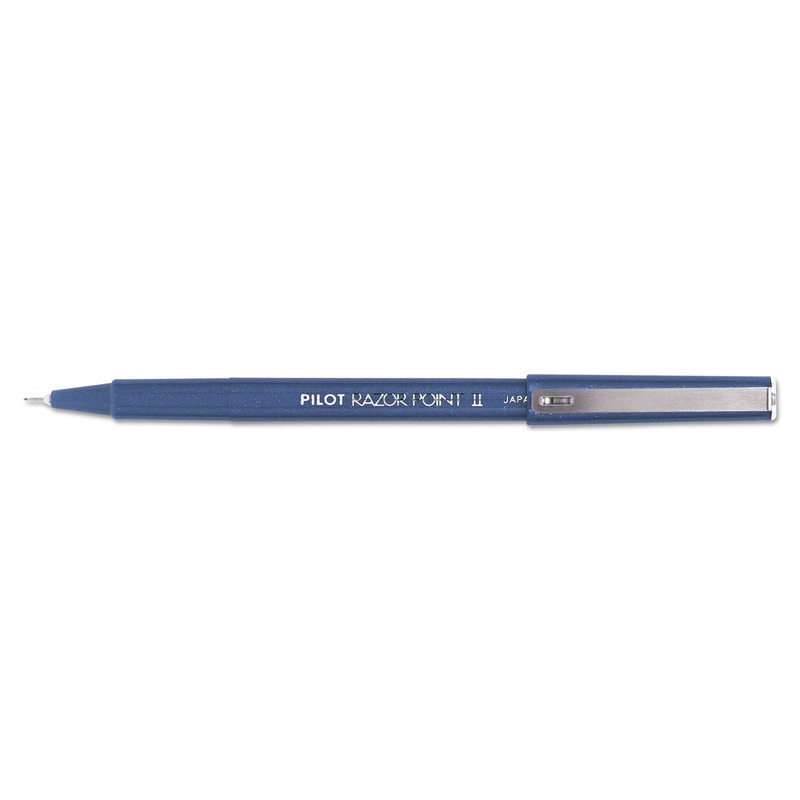 RAZOR POINT II STICK POROUS POINT MARKER PEN, 0.2MM, BLUE INK/BARREL, DOZEN