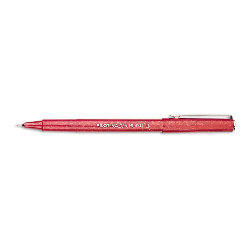 RAZOR POINT II STICK POROUS POINT MARKER PEN, 0.2MM, RED INK/BARREL, DOZEN
