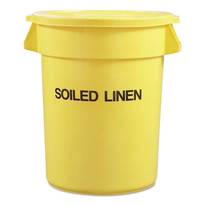 Round Brute Container With “trash Only” Imprint, Plastic, 33 Gal, Yellow