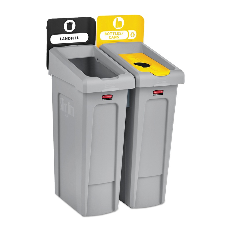 SLIM JIM RECYCLING STATION KIT, 46 GAL, 2-STREAM LANDFILL/BOTTLES/CANS