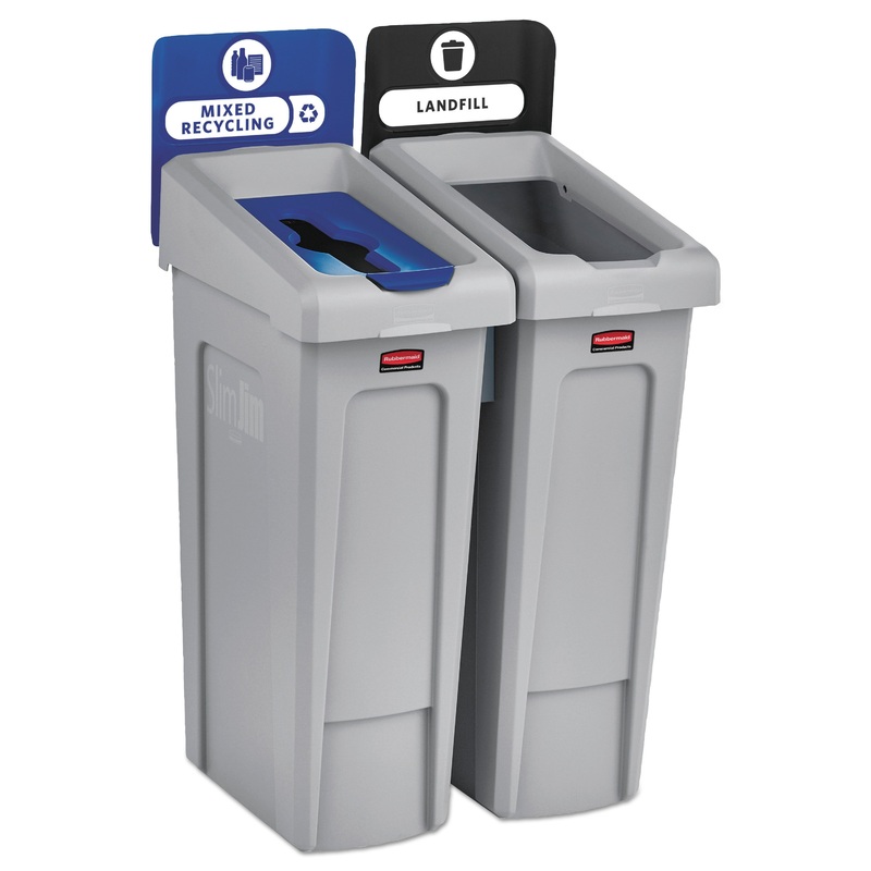 SLIM JIM RECYCLING STATION KIT, 46 GAL, 2-STREAM LANDFILL/MIXED RECYCLING