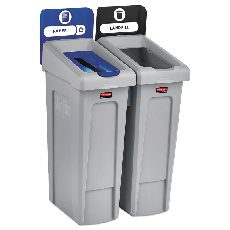 SLIM JIM RECYCLING STATION KIT, 46 GAL, 2-STREAM LANDFILL/PAPER