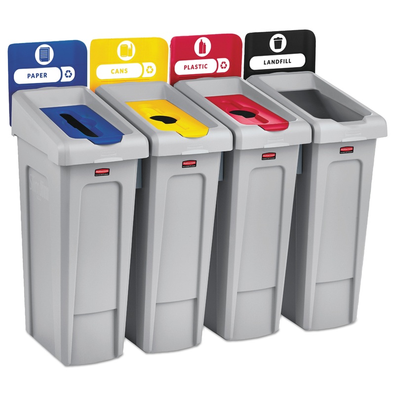 SLIM JIM RECYCLING STATION KIT, 92 GAL, 4-STREAM LANDFILL/PAPER/PLASTIC/CANS