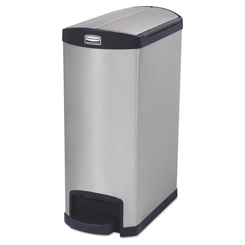 Slim Jim Stainless Steel Step-On Container, End Step Style, 13 Gal, Black