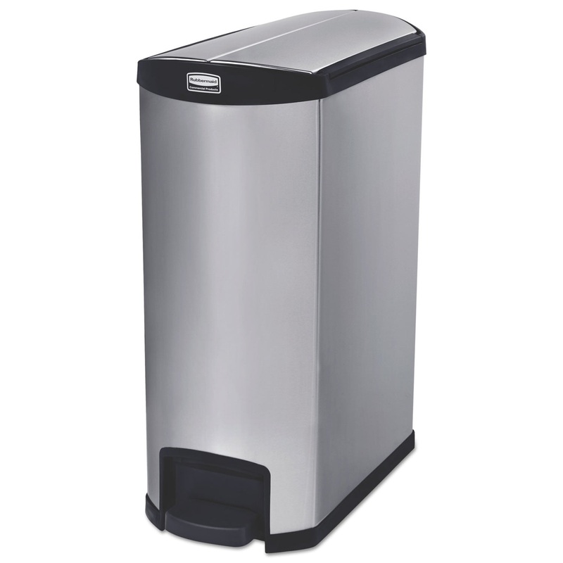 Slim Jim Stainless Steel Step-On Container, End Step Style, 24 Gal, Black