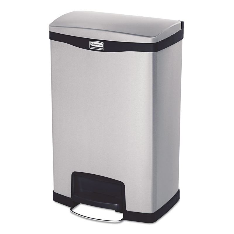 Slim Jim Stainless Steel Step-On Container, Front Step Style, 13 Gal, Black
