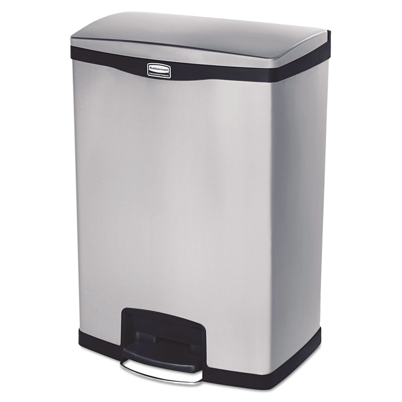 Slim Jim Stainless Steel Step-On Container, Front Step Style, 24 Gal, Black