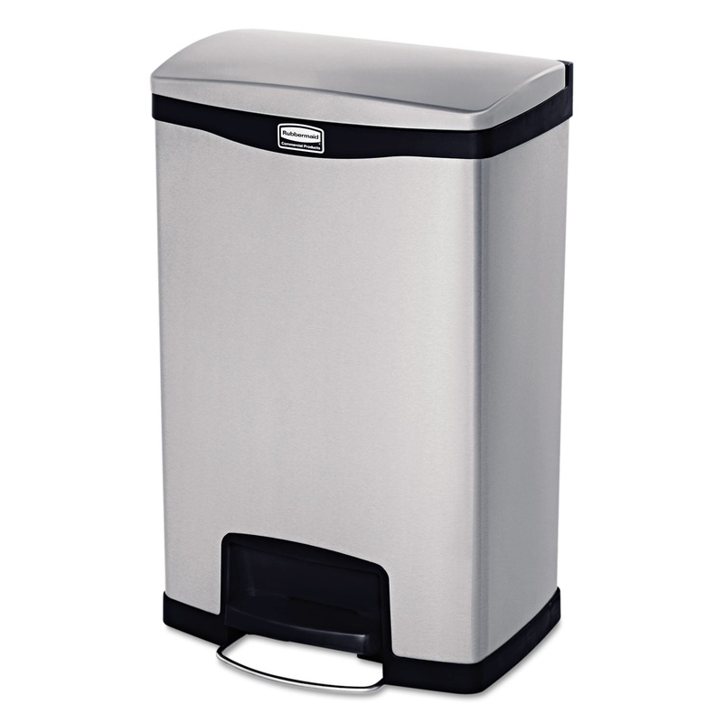 SLIM JIM STAINLESS STEEL STEP-ON CONTAINER WITH DUAL LINER, FRONT STEP, 13 GAL, BLACK