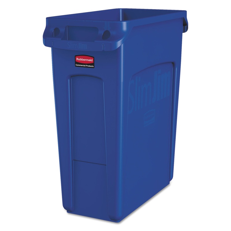 SLIM JIM W/HANDLES, RECTANGULAR, PLASTIC, 15.9 GAL, BLUE