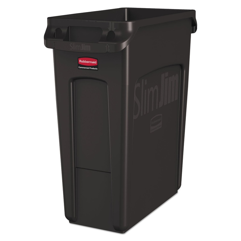 SLIM JIM WITH VENTING CHANNELS, RECTANGULAR, 16 GAL, PLASTIC, BLACK